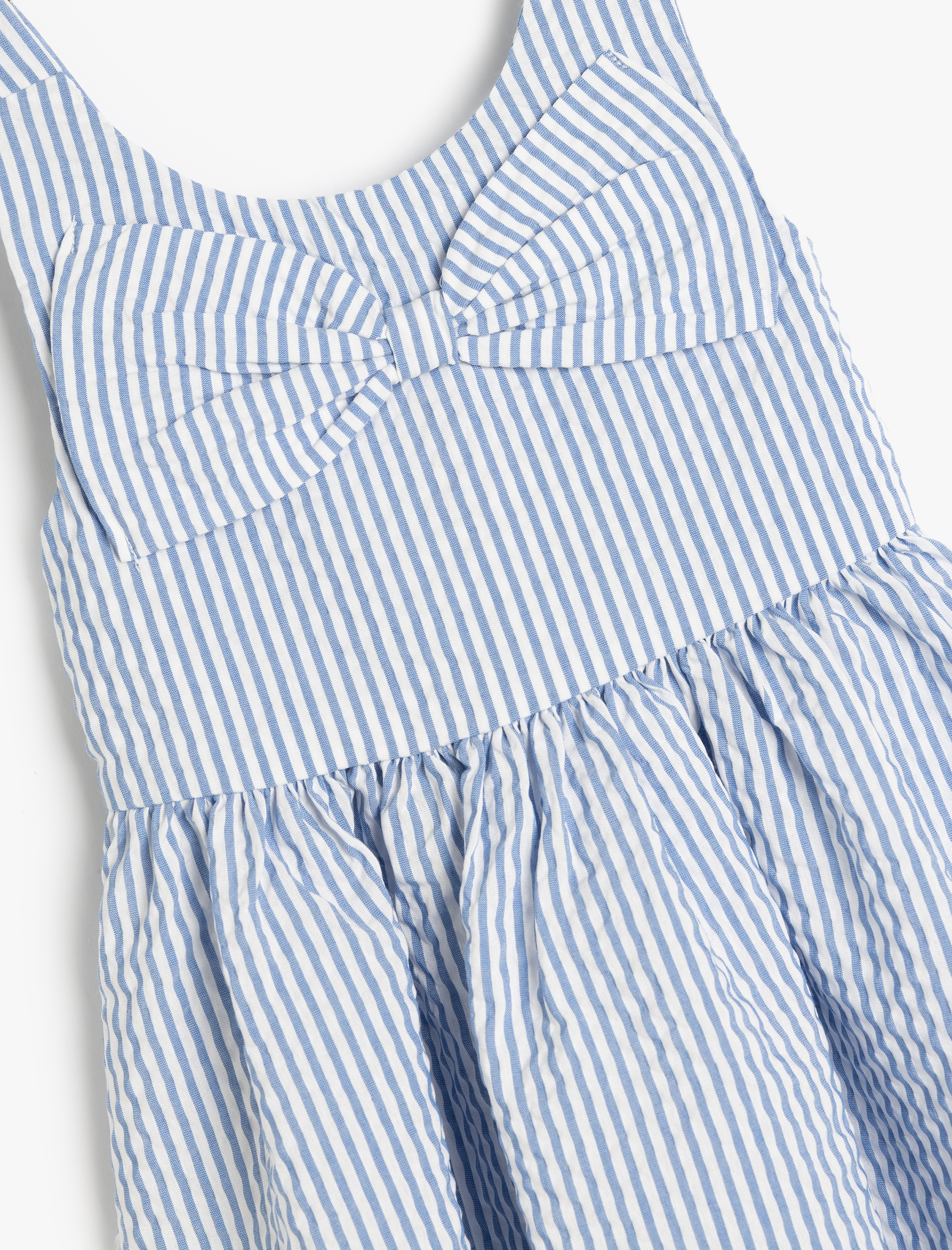  Kız Bebek Çizgili Fiyonk Detaylı Bisiklet Yaka Askılı Elbise