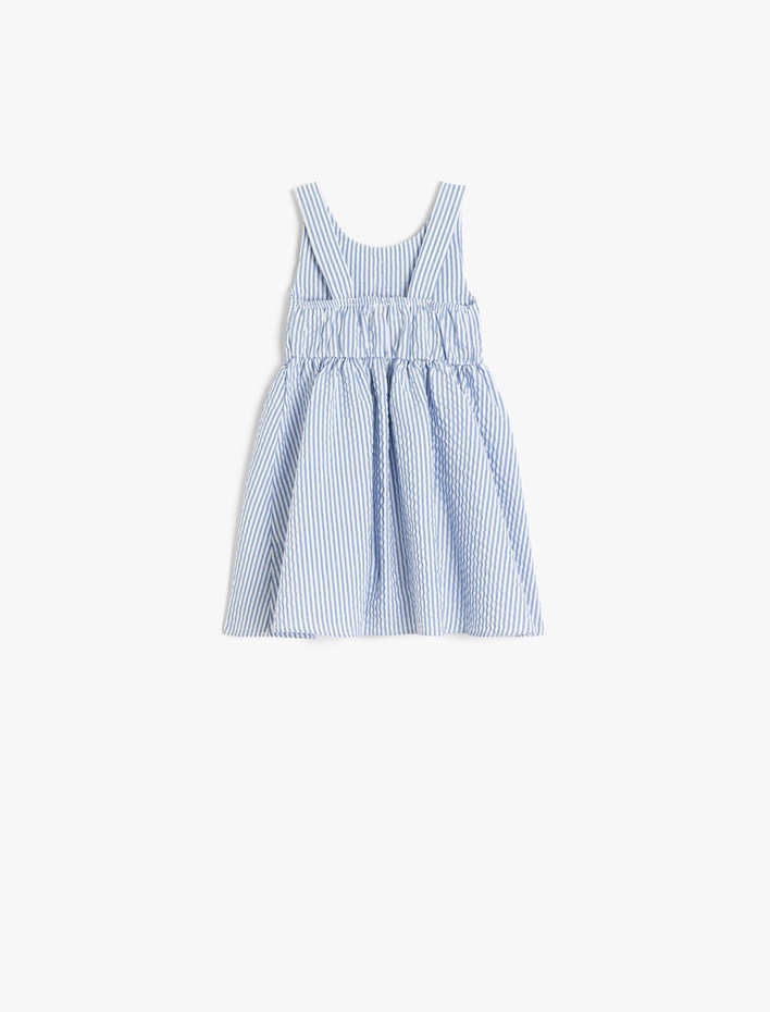 Kız Bebek Çizgili Fiyonk Detaylı Bisiklet Yaka Askılı Elbise