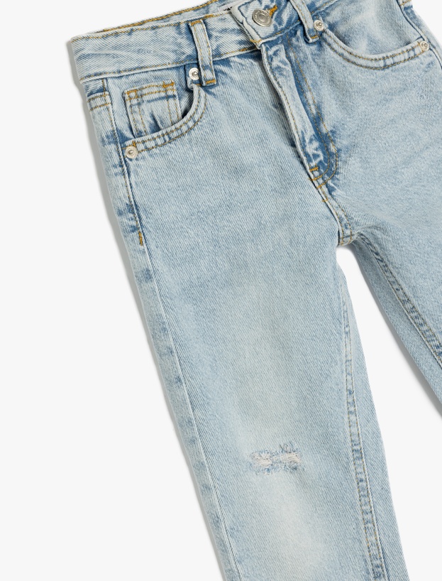 Pamuklu Beli Ayarlanabilir Lastikli Denim Pantolon_2