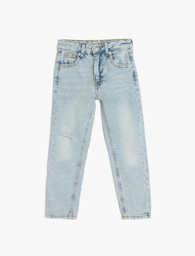 Pamuklu Beli Ayarlanabilir Lastikli Denim Pantolon_0