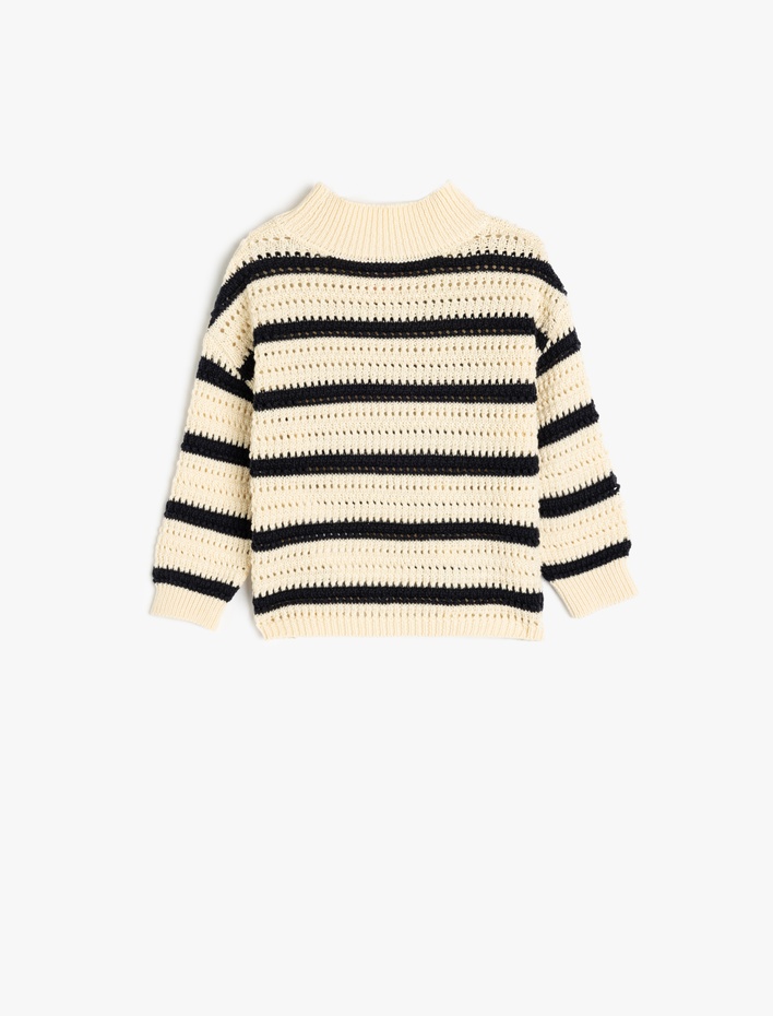 Kız Bebek Bisiklet Yaka Uzun Kollu Pamuk Karışımlı Crop Triko Kazak