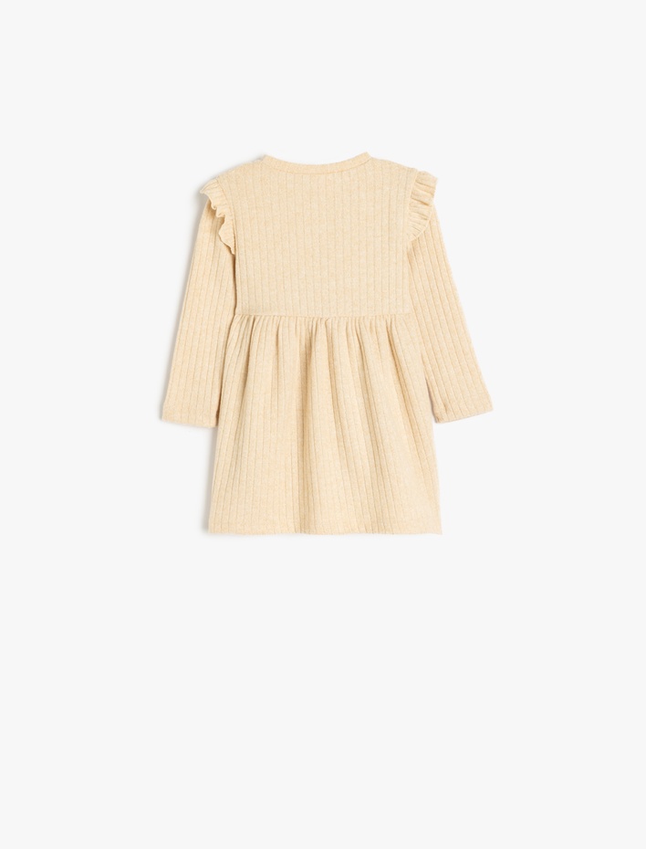 Kız Bebek Fırfır Detaylı Uzun Kollu A Kesim Bisiklet Yaka Elbise