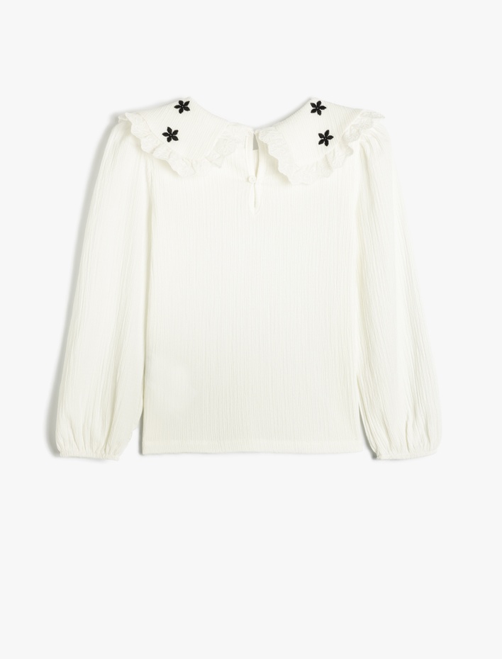 Kız Çocuk Çiçekli Nakış Detaylı Uzun Kollu Bebe Yaka Bluz