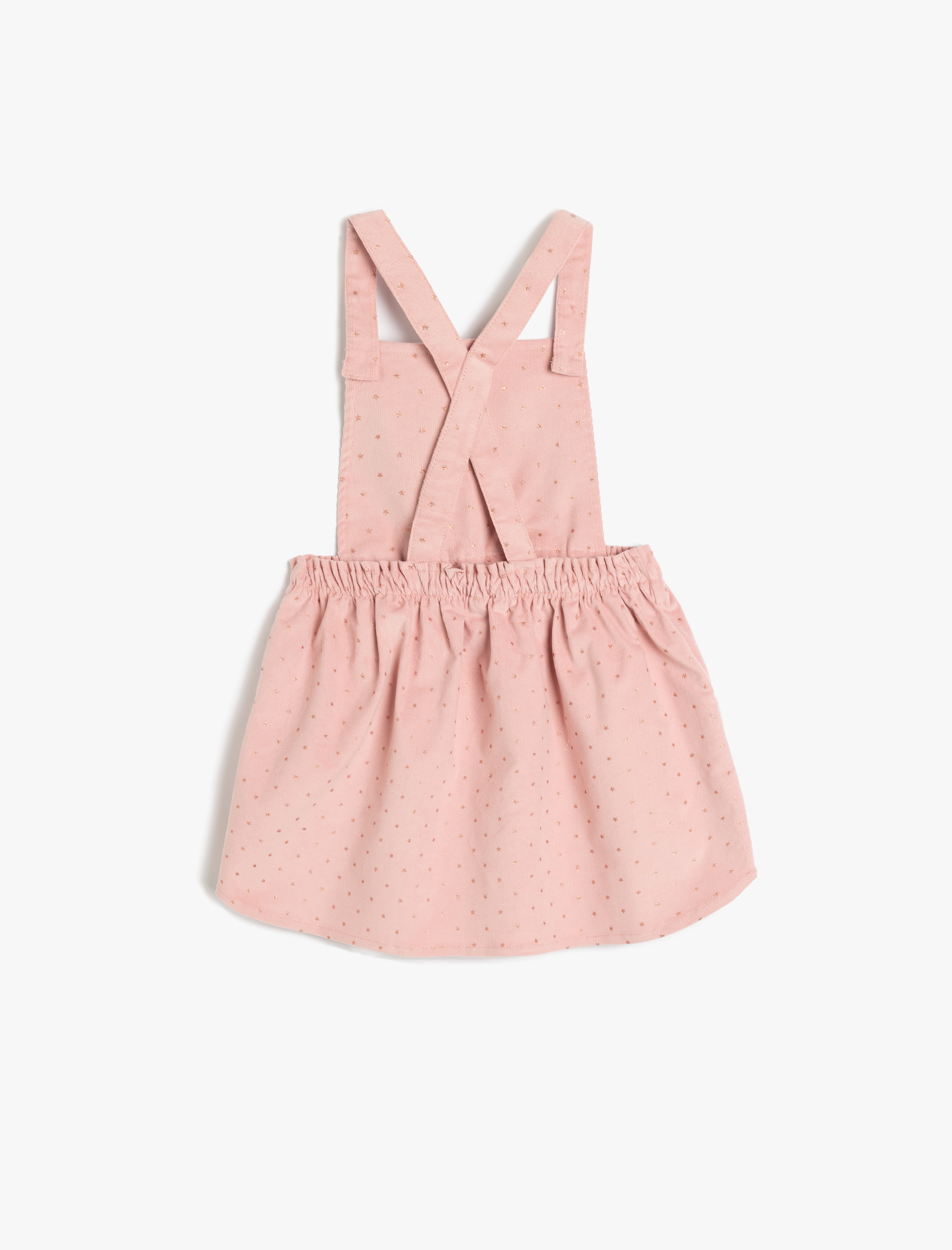  Kız Bebek Kare Yaka Cep Detaylı Pamuklu Askılı Jile Elbise