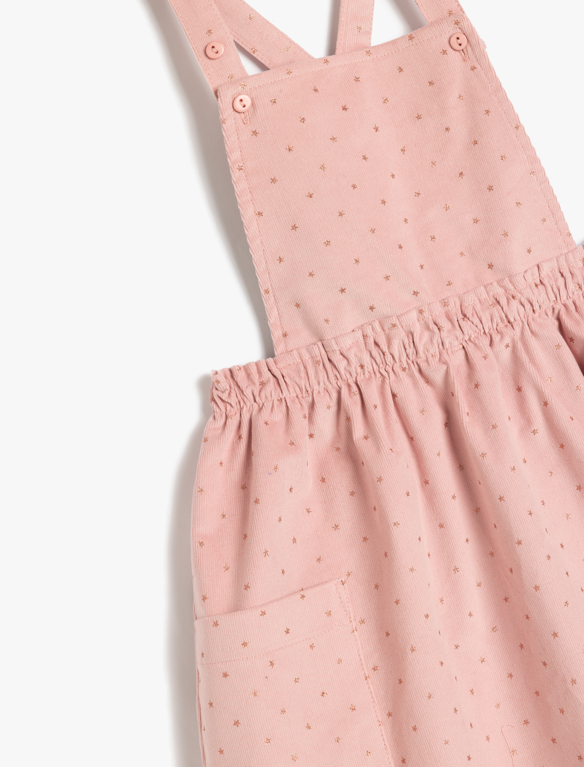  Kız Bebek Kare Yaka Cep Detaylı Pamuklu Askılı Jile Elbise