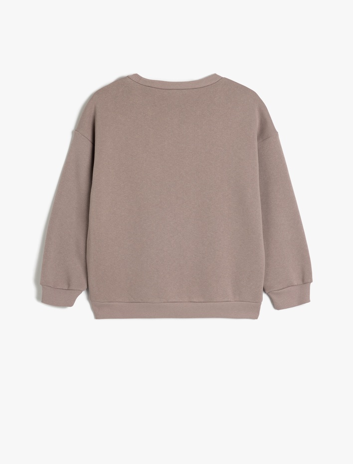 Kız Çocuk Bisiklet Yaka Uzun Kollu Slogan Baskılı Şardonlu Sweatshirt