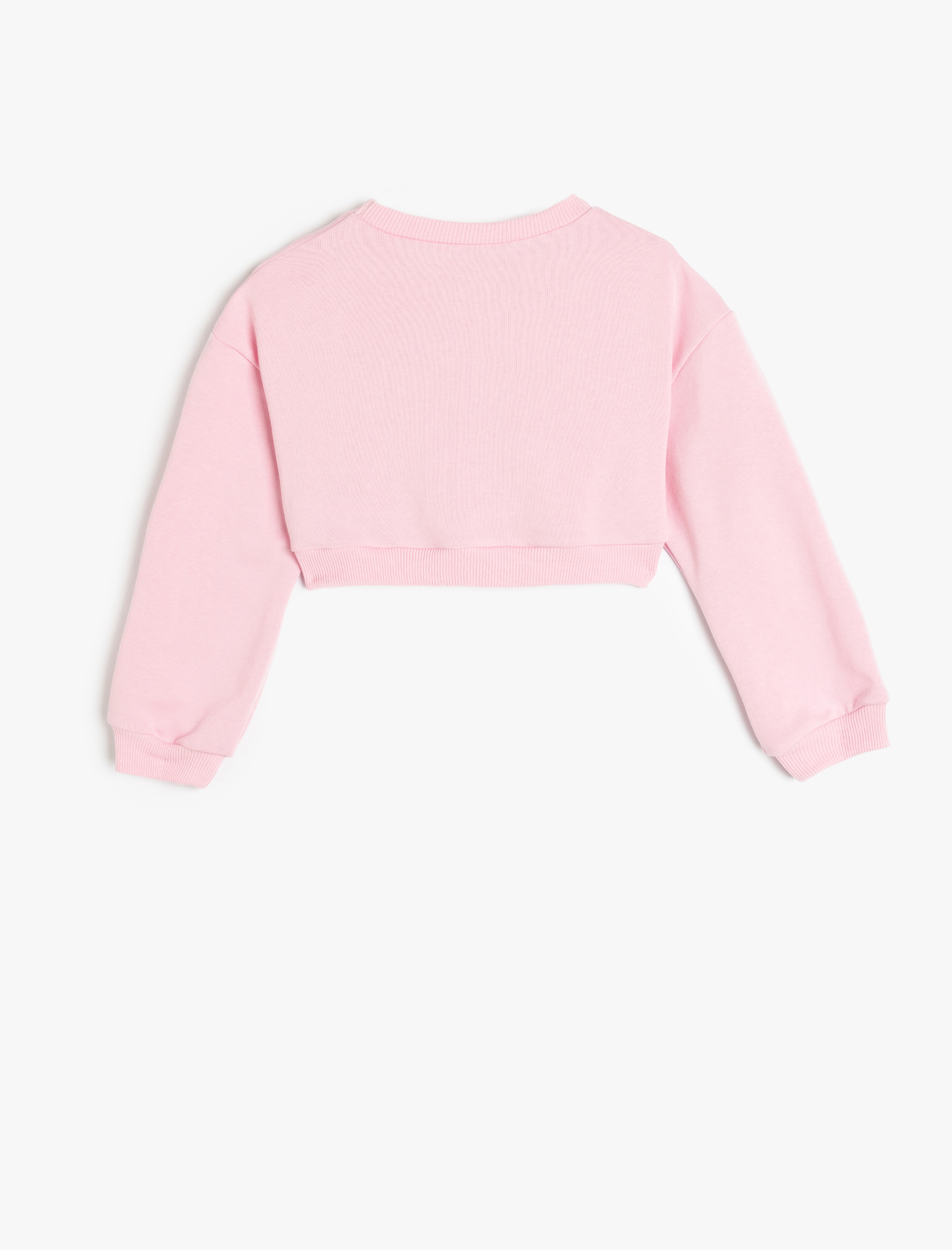  Kız Çocuk Bisiklet Yaka Uzun Kollu Basic Crop Sweatshirt