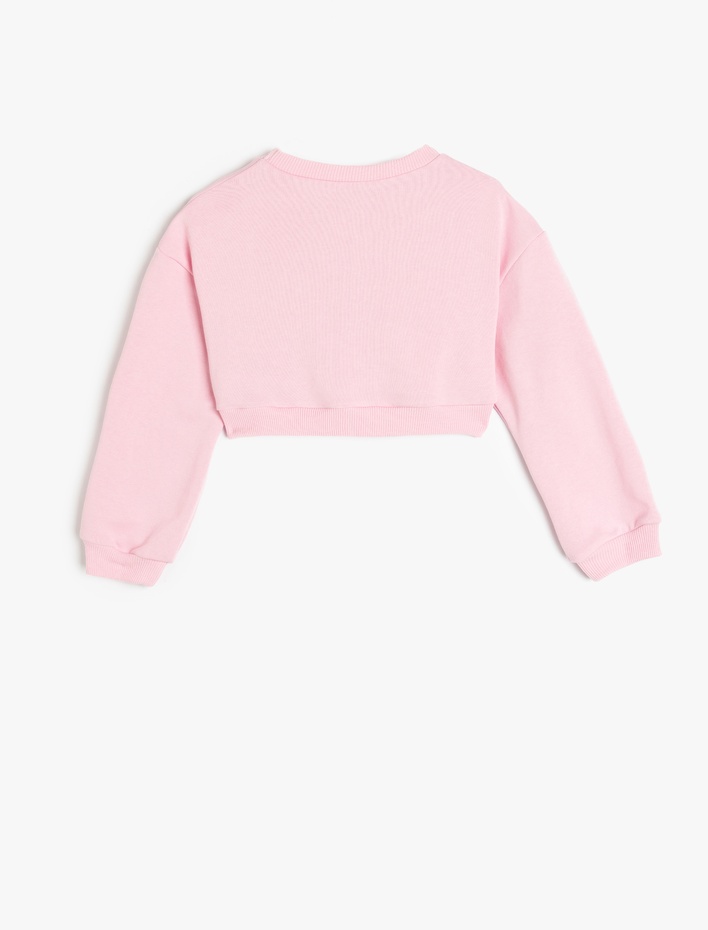 Kız Çocuk Bisiklet Yaka Uzun Kollu Basic Crop Sweatshirt