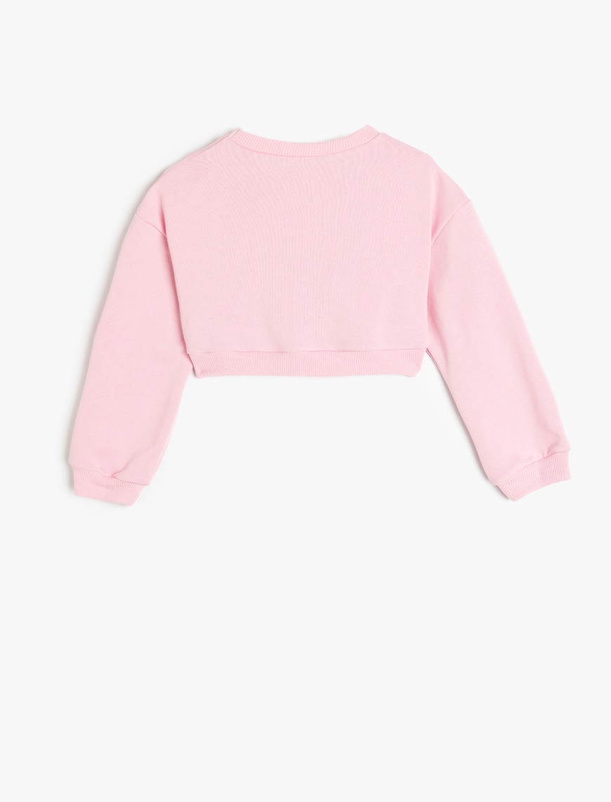  Kız Çocuk Bisiklet Yaka Uzun Kollu Basic Crop Sweatshirt