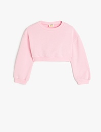 Bisiklet Yaka Uzun Kollu Basic Crop Sweatshirt