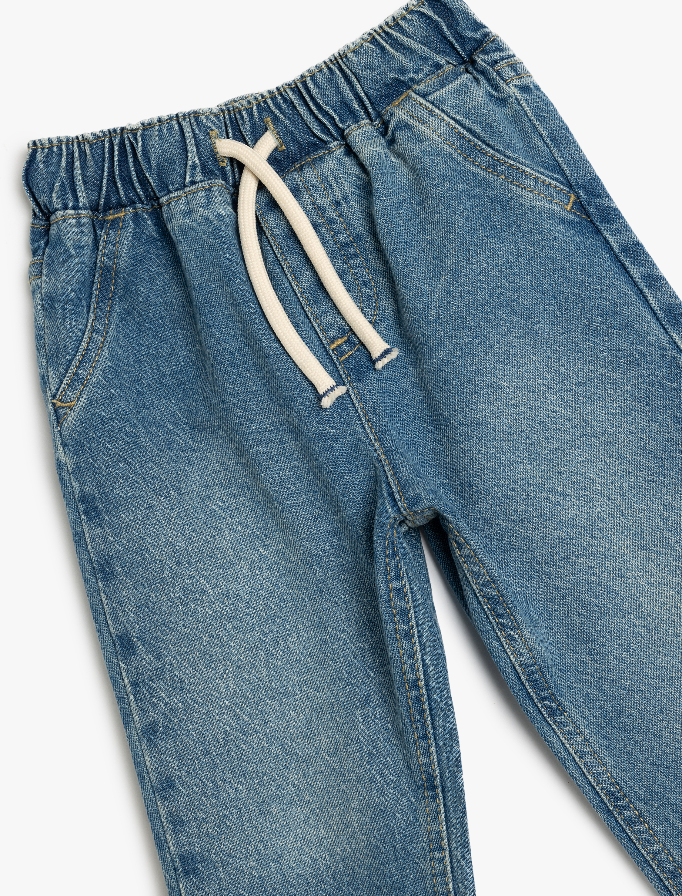  Erkek Bebek Beli Bağcıklı Cepli Pamuklu Denim Jogger Pantolon
