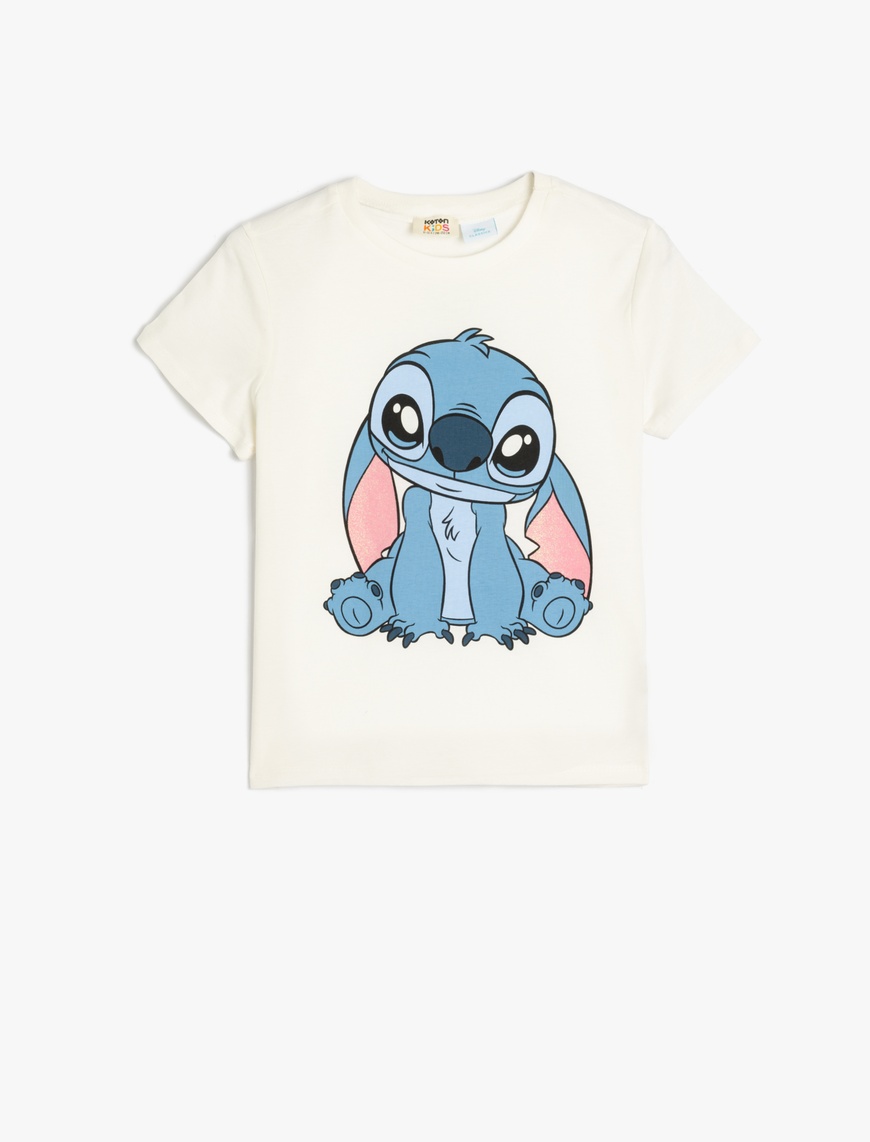  Kız Çocuk Kısa Kollu Bisiklet Yaka Pamuklu Lisanslı Stitch Tişört