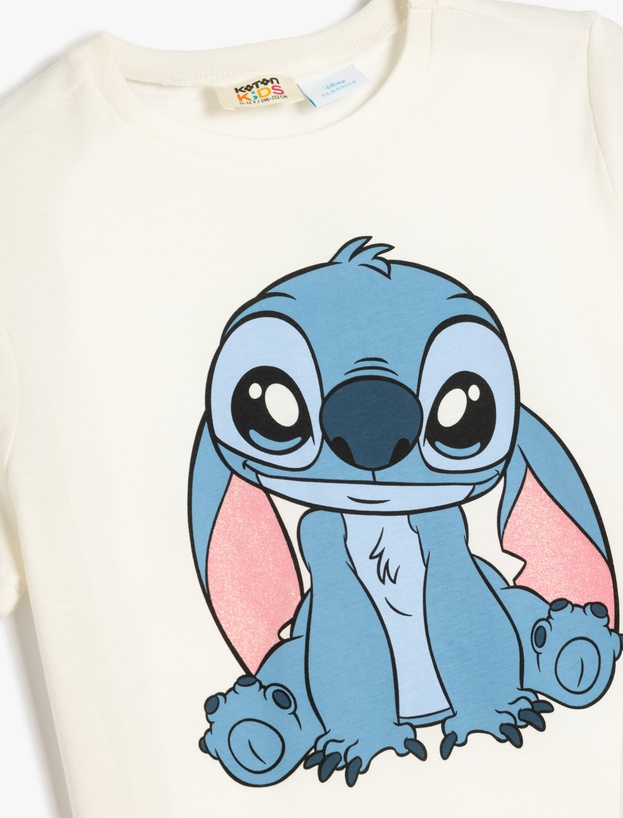 Kısa Kollu Bisiklet Yaka Pamuklu Lisanslı Stitch Tişört_2
