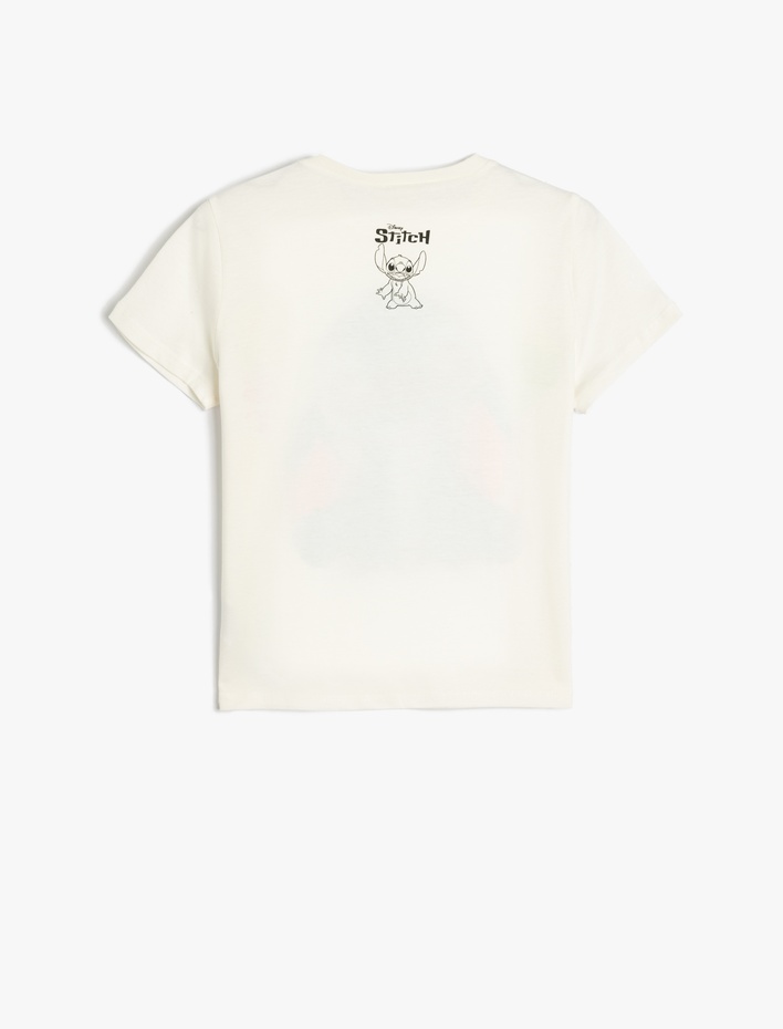 Kız Çocuk Kısa Kollu Bisiklet Yaka Pamuklu Lisanslı Stitch Tişört