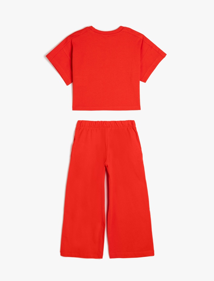 Kız Çocuk 2'li Pamuklu Kısa Kollu Tişört ve Pantolon Seti