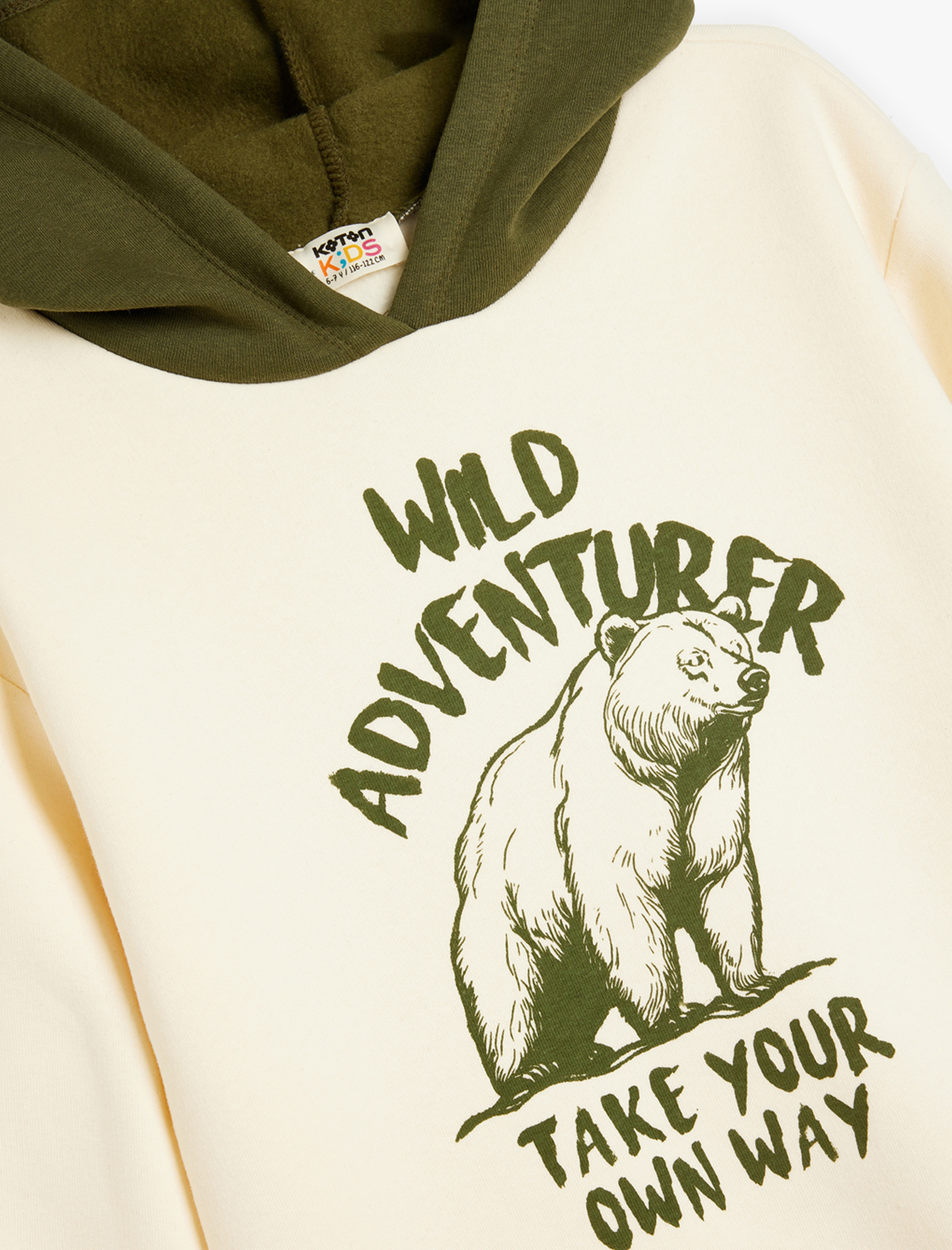  Erkek Çocuk Kapşonlu Ayı Baskılı Uzun Kollu Pamuklu Şardonlu Sweatshirt