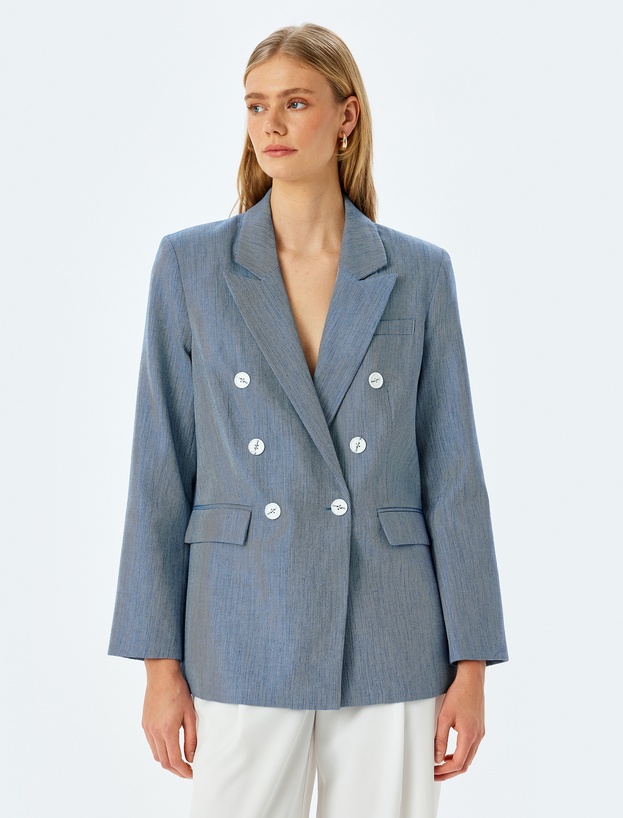 Uzun Kollu Cep Detaylı Kruvaze Blazer Ceket_2
