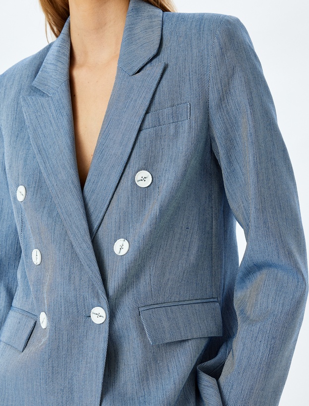 Uzun Kollu Cep Detaylı Kruvaze Blazer Ceket_4