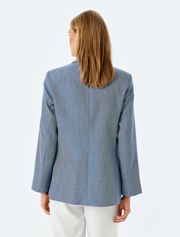 Uzun Kollu Cep Detaylı Kruvaze Blazer Ceket_3