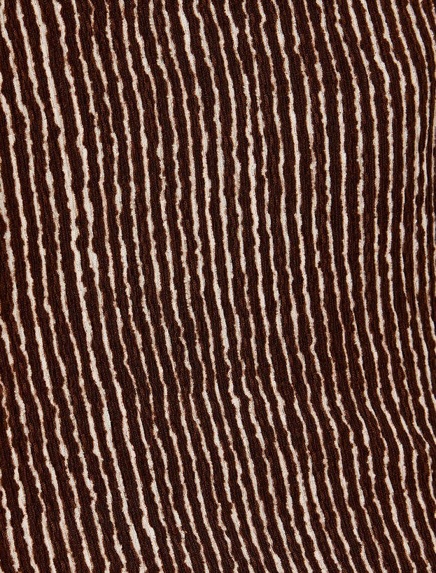 Yüksek Bel Geniş Paça Bürümcük Beli Bağcıklı Oversize Çizgili Pantolon_5