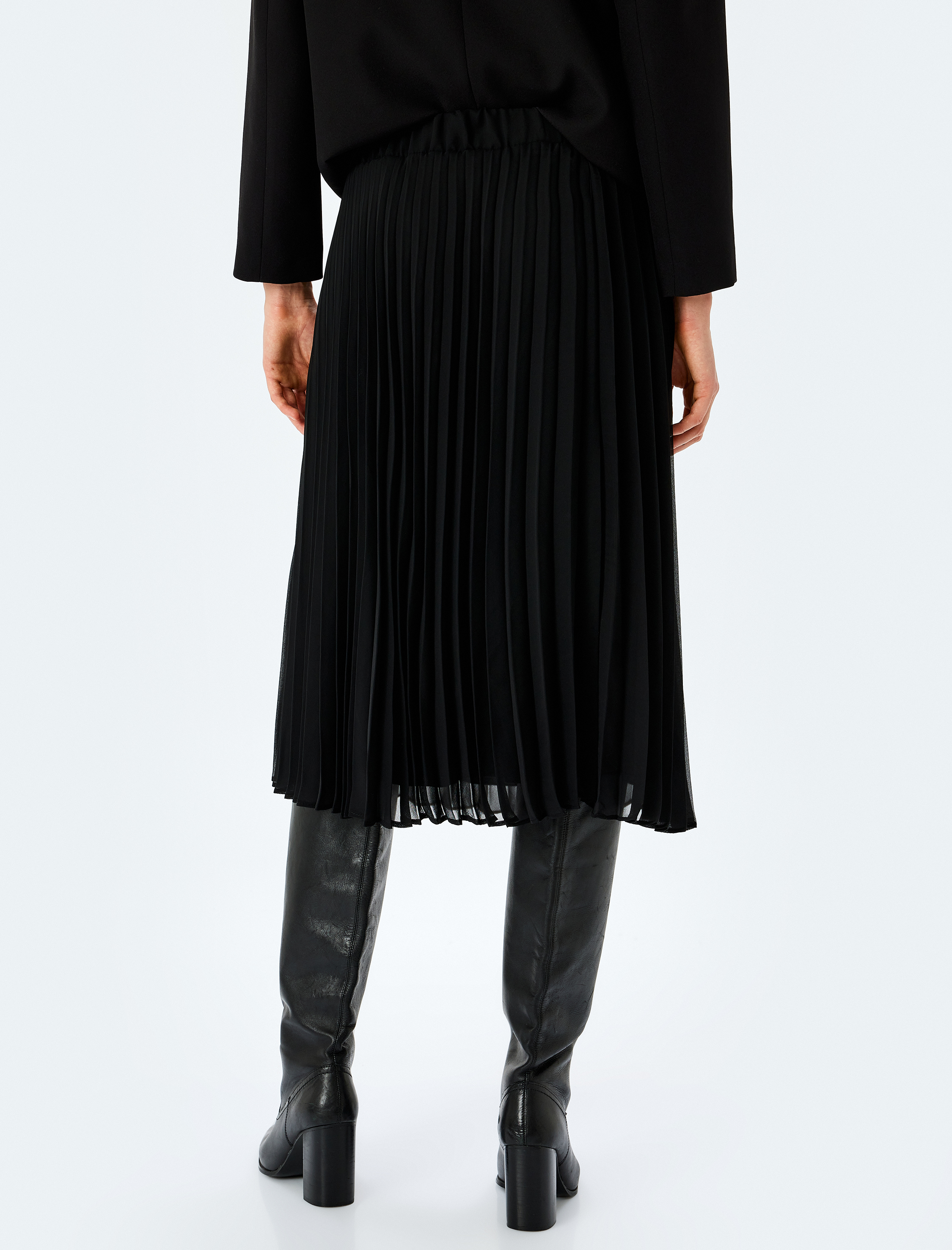   Yüksek Bel Midi Boy Pileli Şifon Etek