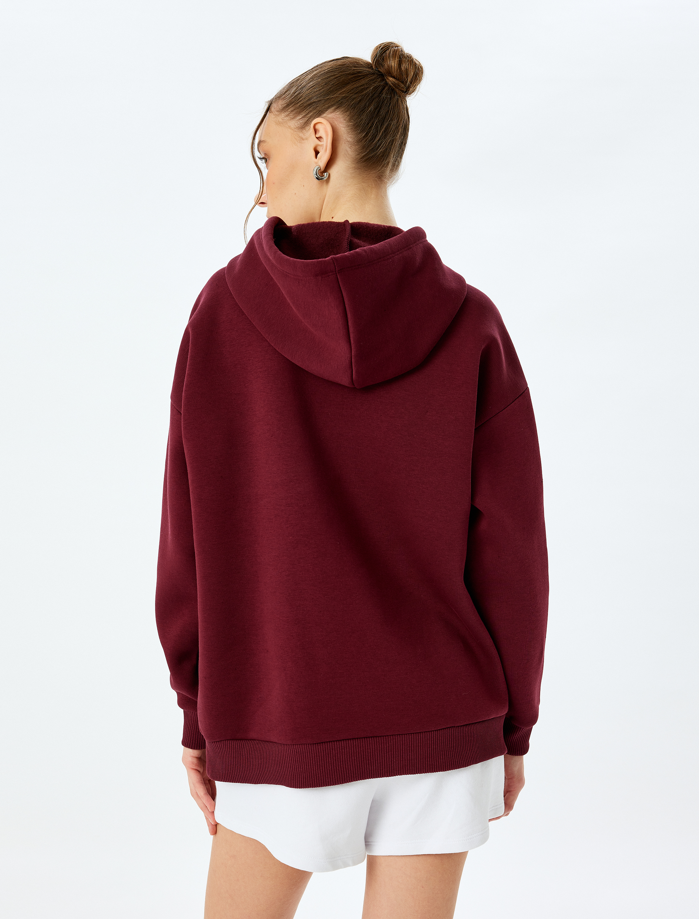 Üç İplik Şardonlu Uzun Kollu Kolej Baskılı Kapüşonlu Sweatshirt