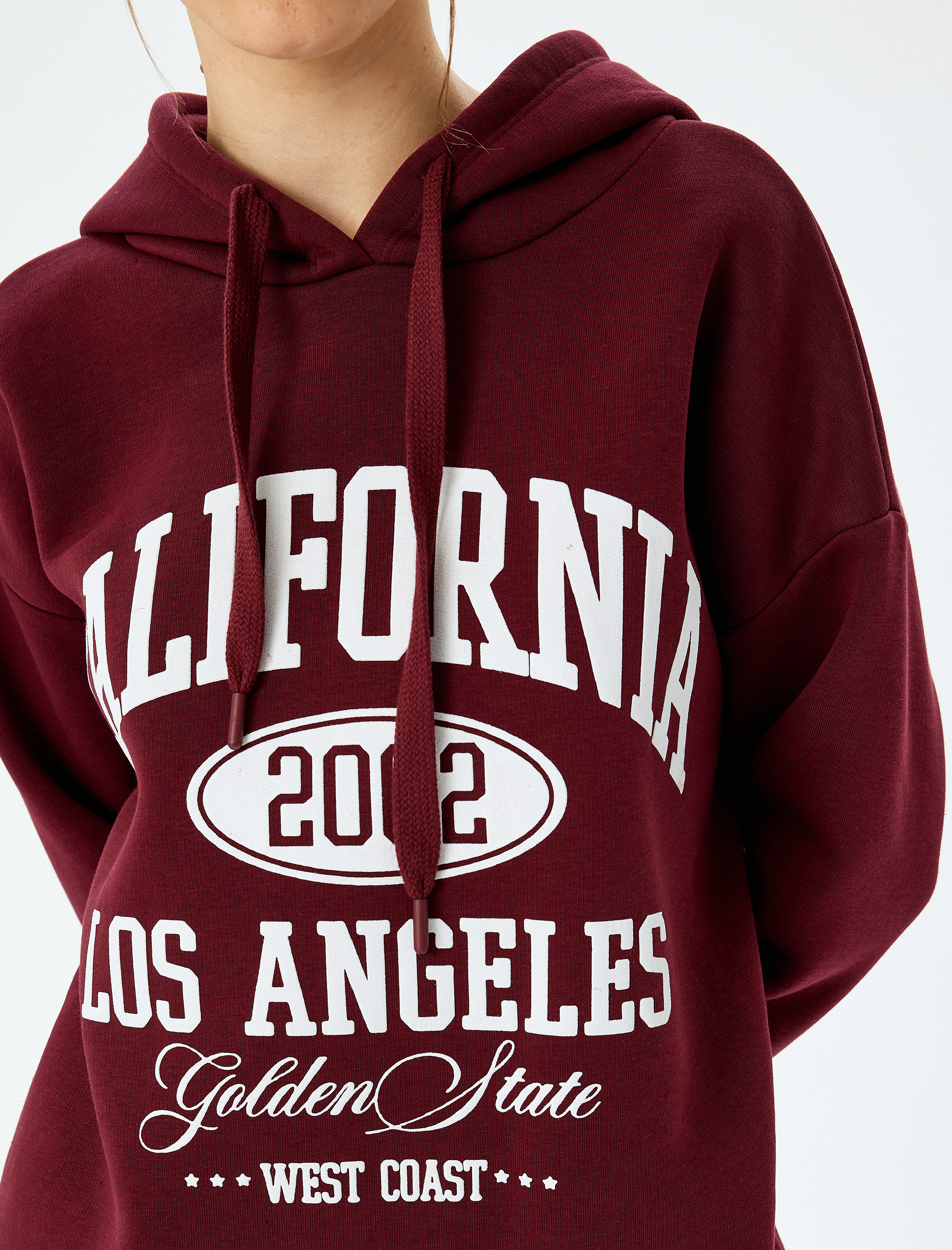 Üç İplik Şardonlu Uzun Kollu Kolej Baskılı Kapüşonlu Sweatshirt