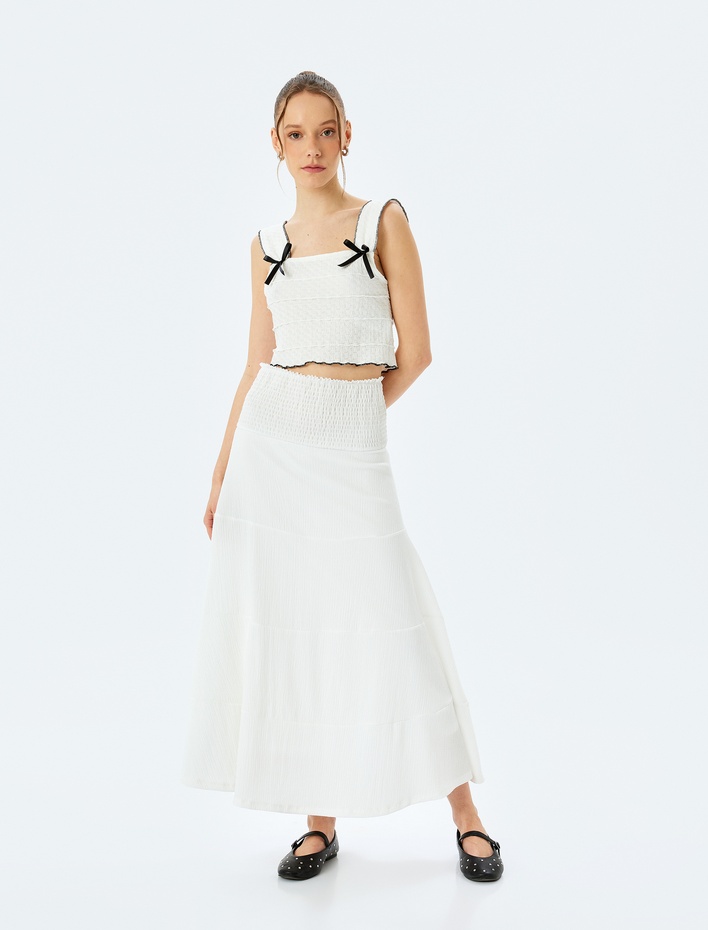  Yüksek Bel Bürümcük Gipeli Oversize Midi Etek