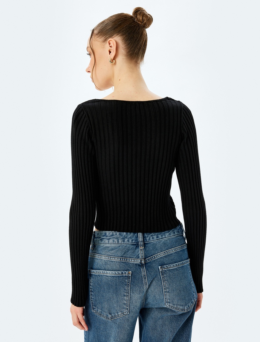   Fiyonklu V Yaka Slim Fit Crop Triko Hırka