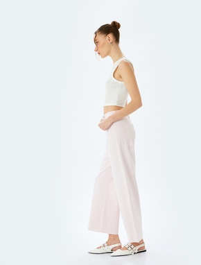 Pamuklu Geniş Kalıp Cepli Düğmeli Crop Geniş Paça Denim Pantolon - Culotte Jean_1