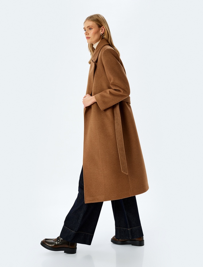  Kemerli Cepli Kruvaze Uzun Kaşe Kaban