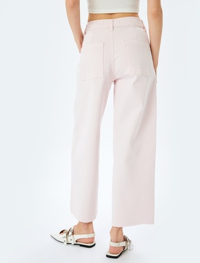 Pamuklu Geniş Kalıp Cepli Düğmeli Crop Geniş Paça Denim Pantolon - Culotte Jean_3