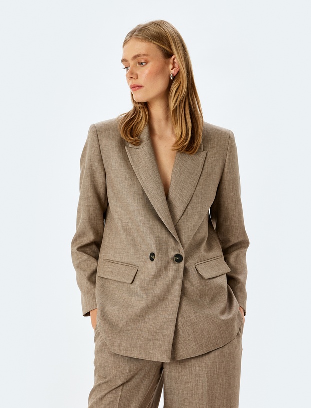 Kapaklı Cep Detaylı Kruvaze Oversize Blazer Ceket_0
