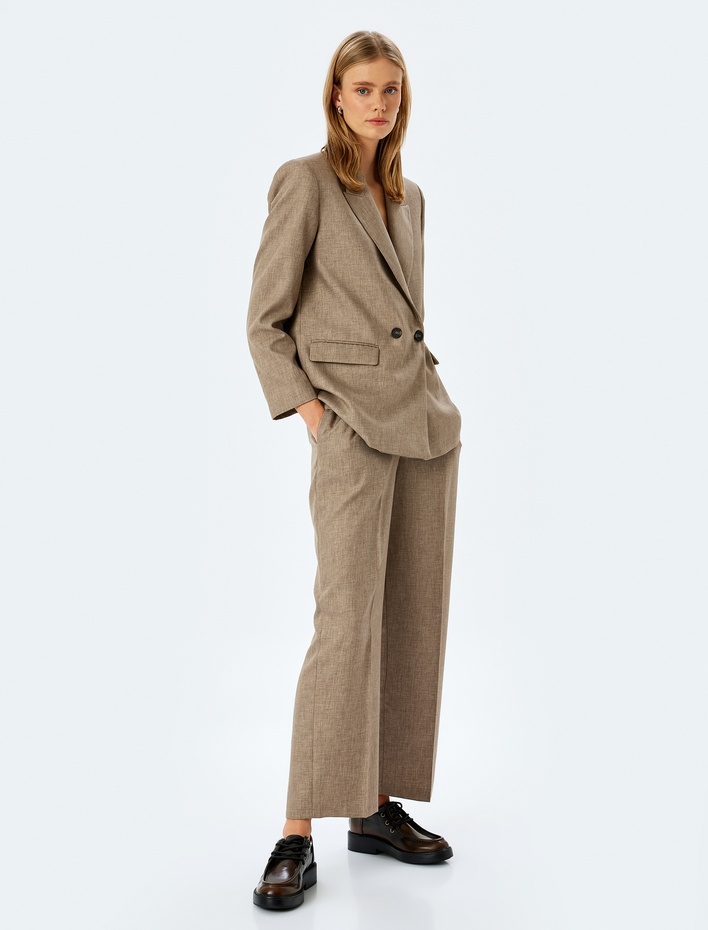  Kapaklı Cep Detaylı Kruvaze Oversize Blazer Ceket