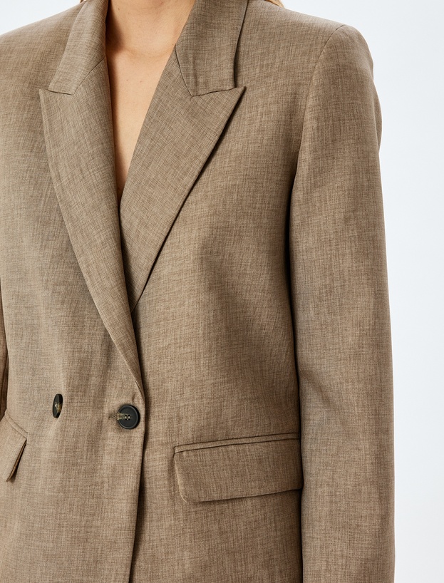 Kapaklı Cep Detaylı Kruvaze Oversize Blazer Ceket_4