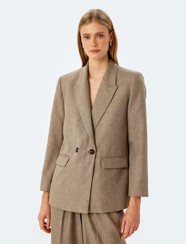 Kapaklı Cep Detaylı Kruvaze Oversize Blazer Ceket_2