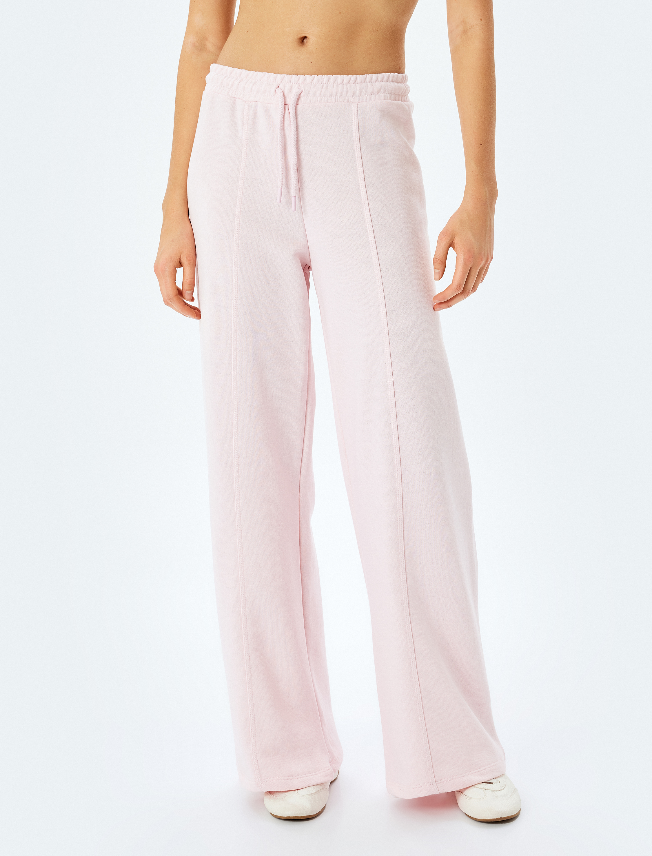   Beli Bağcıklı Geniş Paça Nervürlü Eşofman Altı