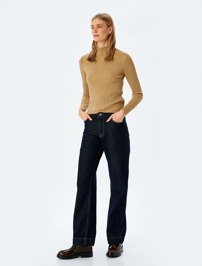  Dik Yaka Slim Fit Uzun Kollu Basic Triko Kazak