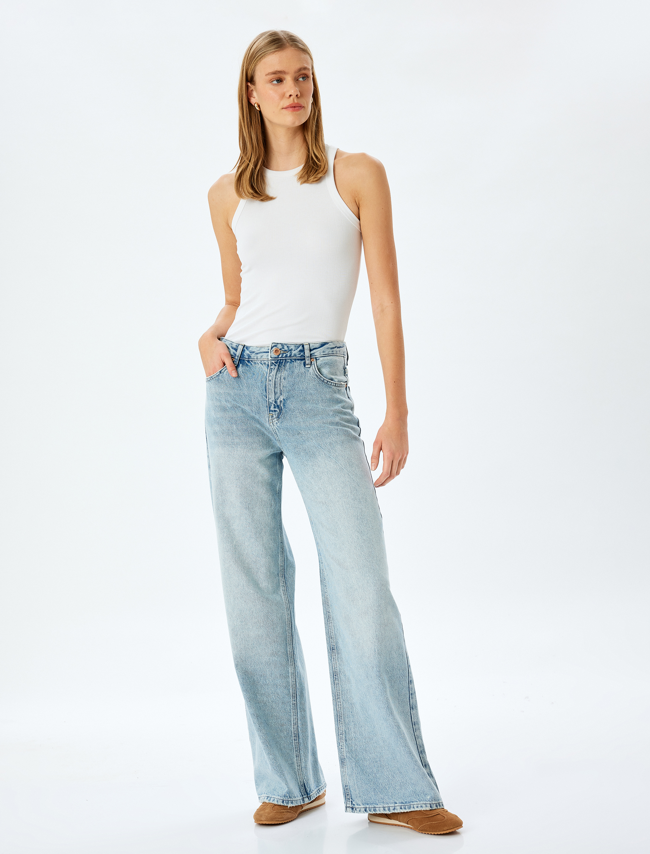 Koton Kadın Normal Bel Loose Straight Fit Jean Pantolon -1
