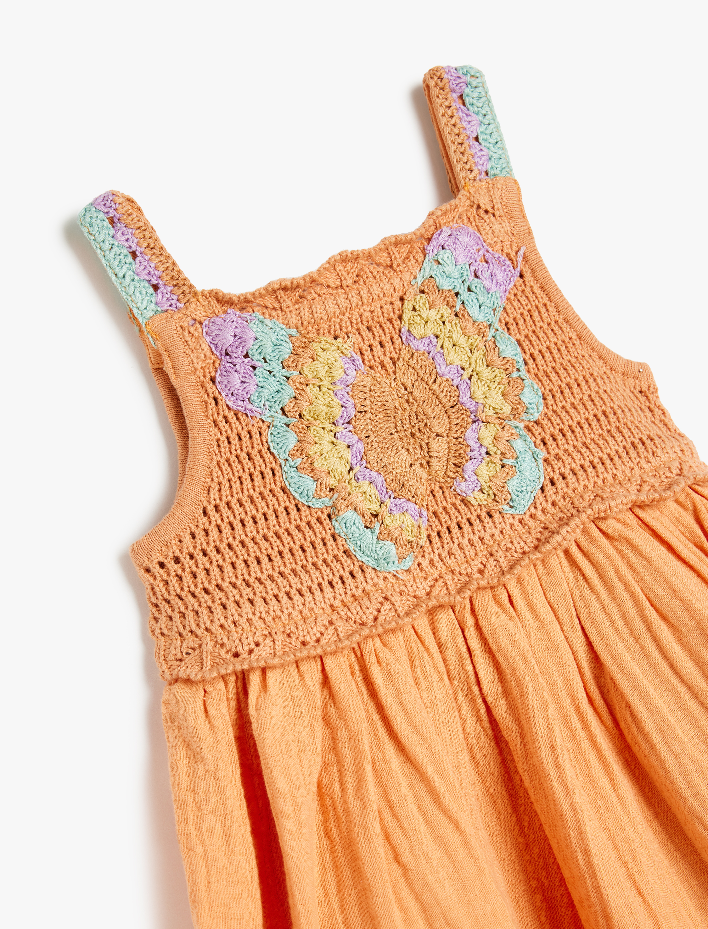 Kız Bebek Kelebek İşleme Detaylı Kare Yaka A Kesim Pamuklu Askılı Elbise