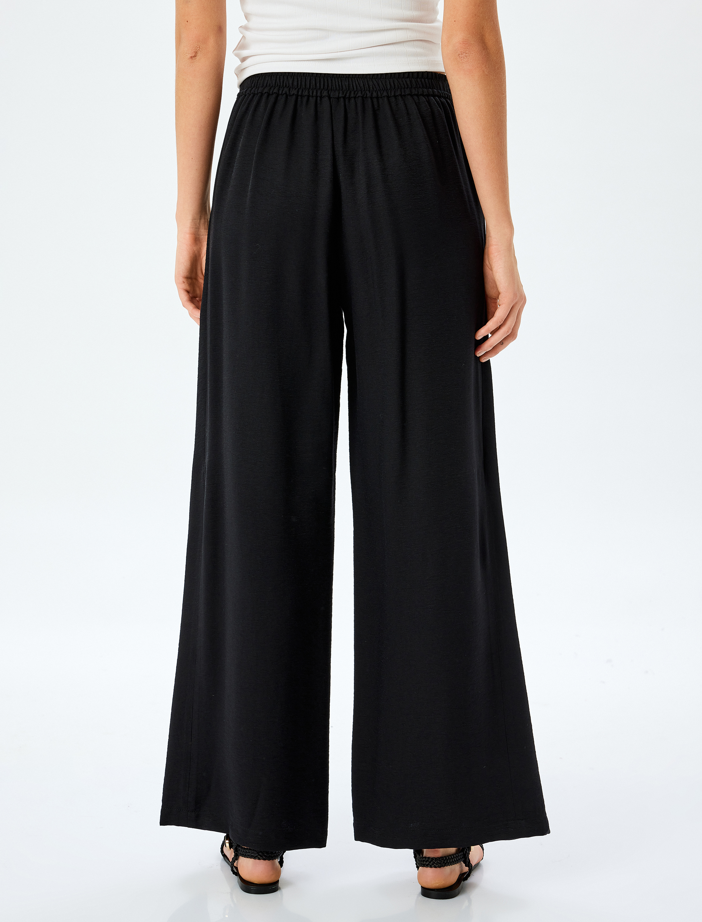   Kruvaze Yanları Kapak Detaylı Bağlamalı Bol Paça Viskon Pantolon