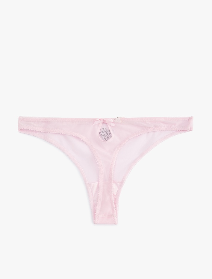  Kalpli Taş Detaylı Transparan Tül String Külot