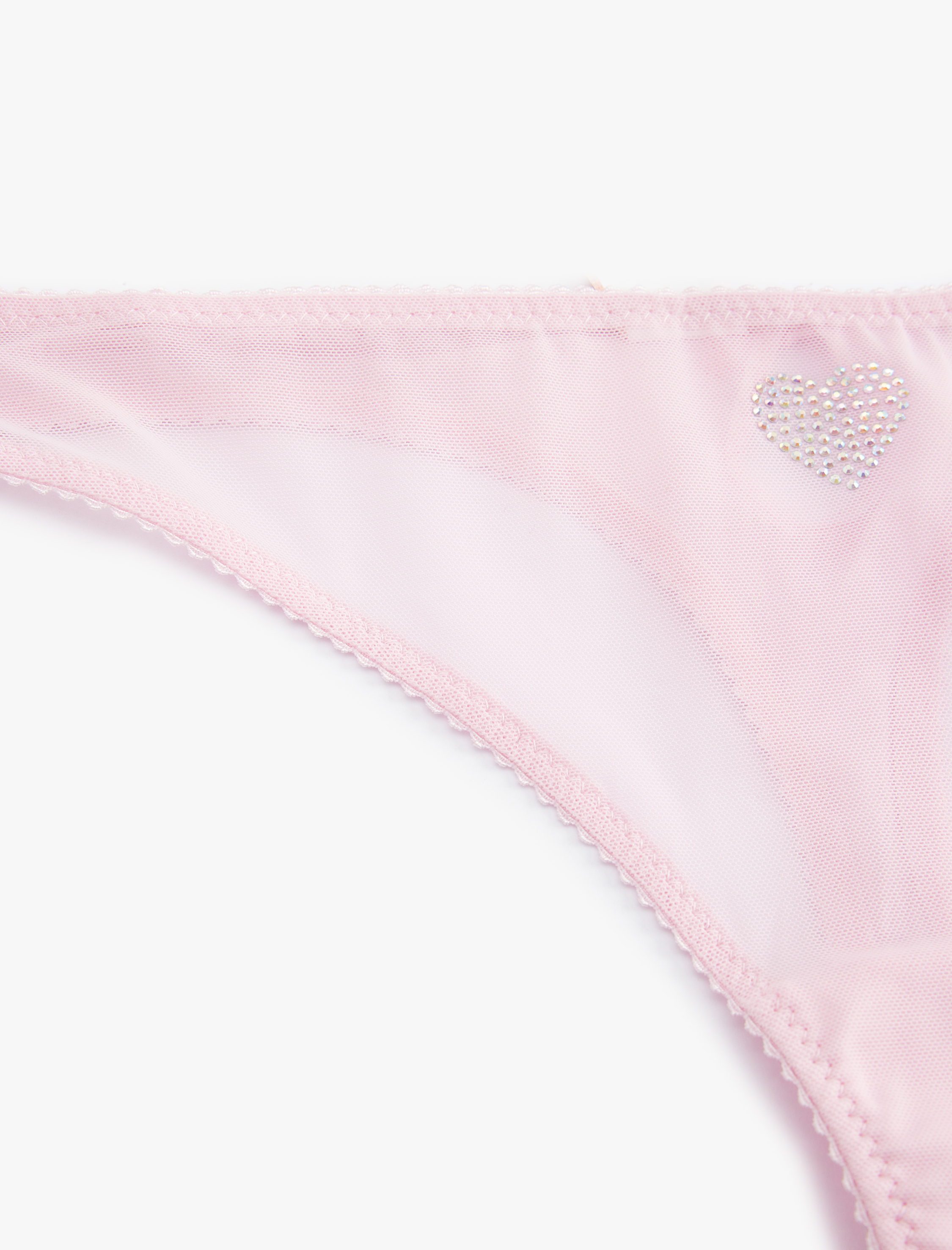   Kalpli Taş Detaylı Transparan Tül String Külot