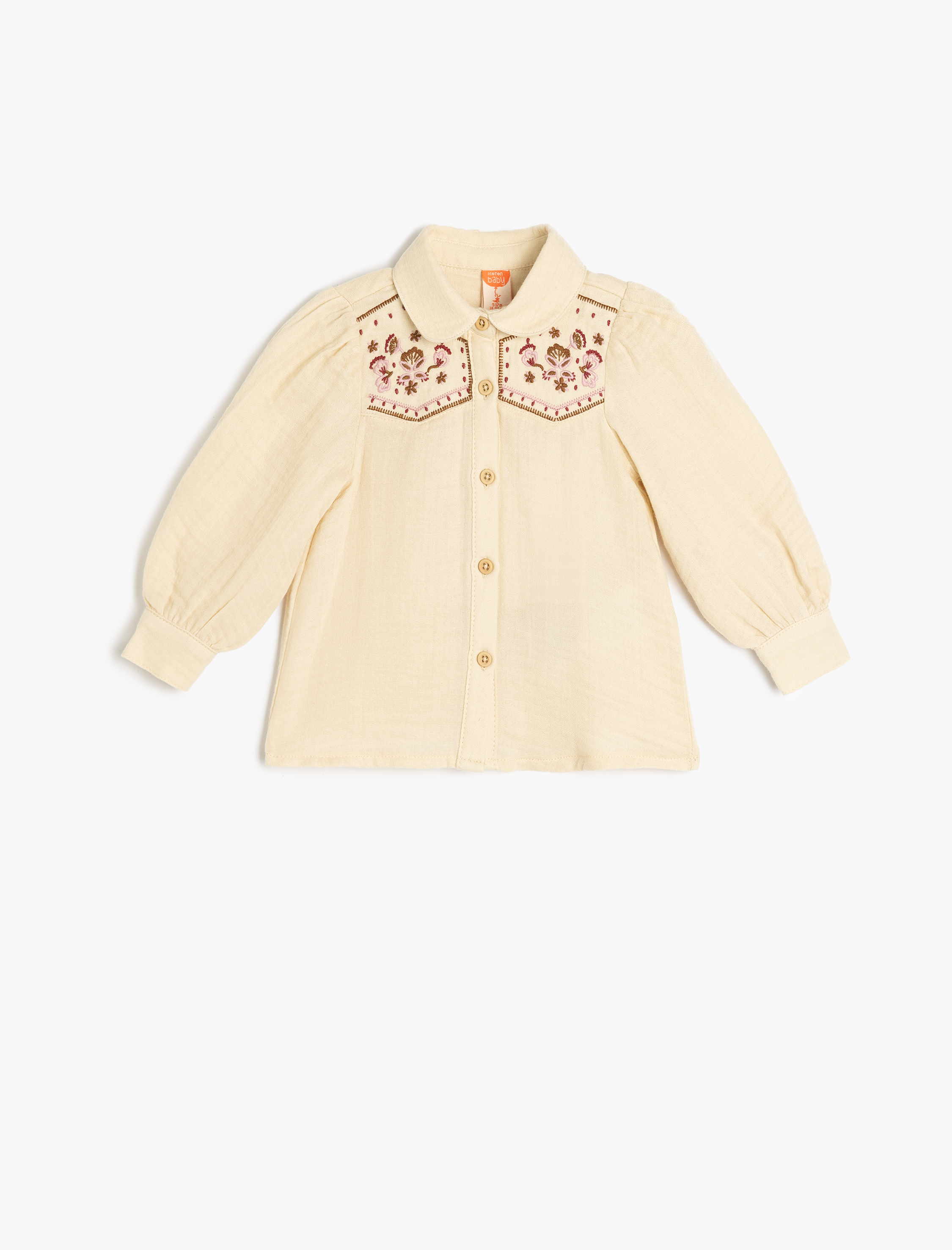  Kız Bebek Pamuklu Nakış Detaylı Uzun Kollu Gömlek