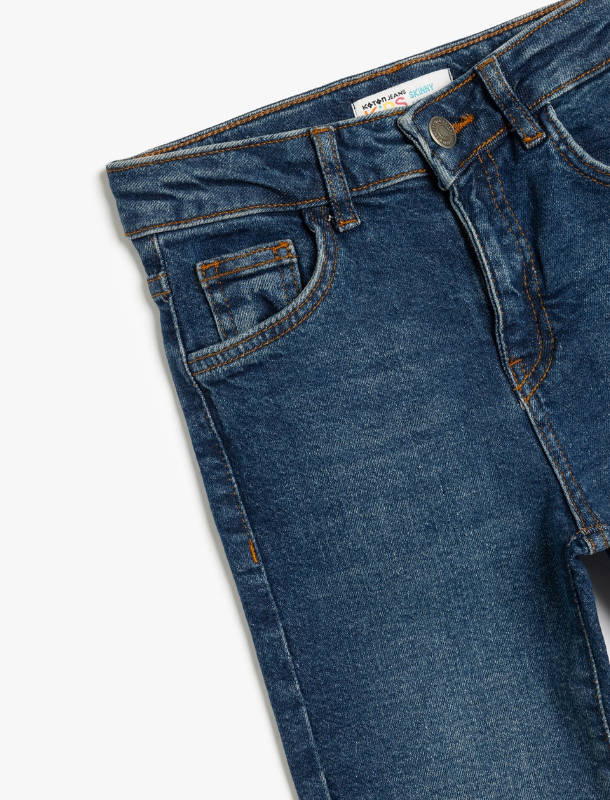  Erkek Çocuk Pamuklu Cep Detaylı Skinny Denim Pantolon - Skinny Jean