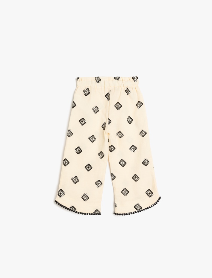 Kız Bebek Desenli  Bekli Lastikli Bol Paça Pamuklu Pantolon