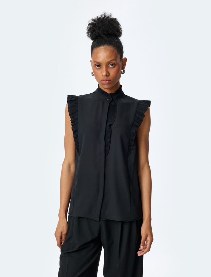  Mandarin Yaka Kolsuz Fırfırlı Gömlek