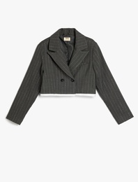 Kruvaze Yaka Uzun Kollu Düğme Detaylı Crop Blazer Ceket