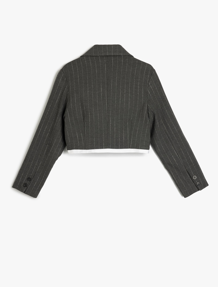 Kız Çocuk Kruvaze Yaka Uzun Kollu Düğme Detaylı Crop Blazer Ceket