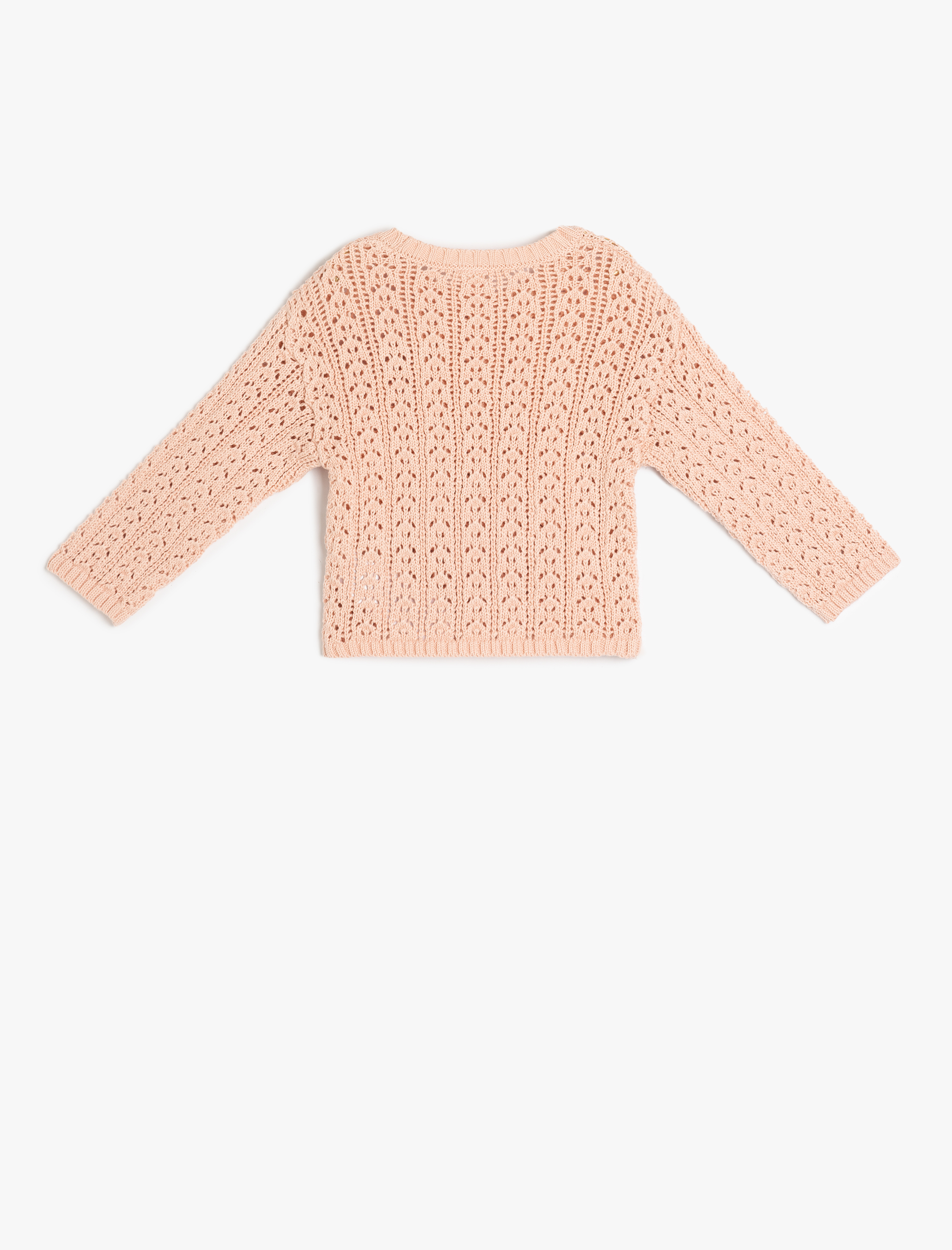  Kız Bebek Fiyonk Detaylı Ajurlu Bisiklet Yaka Uzun Kollu Triko Kazak